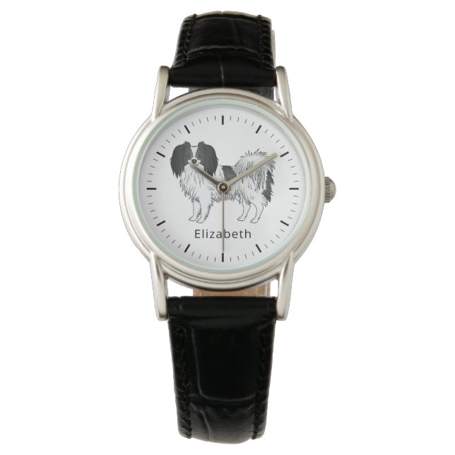 Zwart-witte dog met elke naam of tekst horloge (Voorkant)