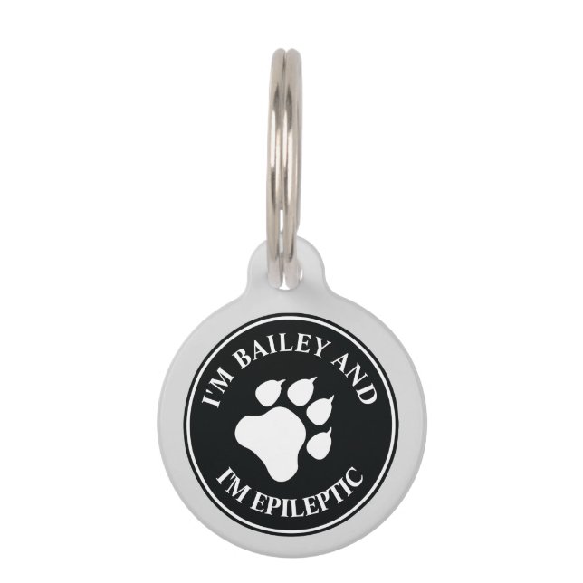 Zwart-witte dog met epileptische tekst huisdierpenning (Voorkant)