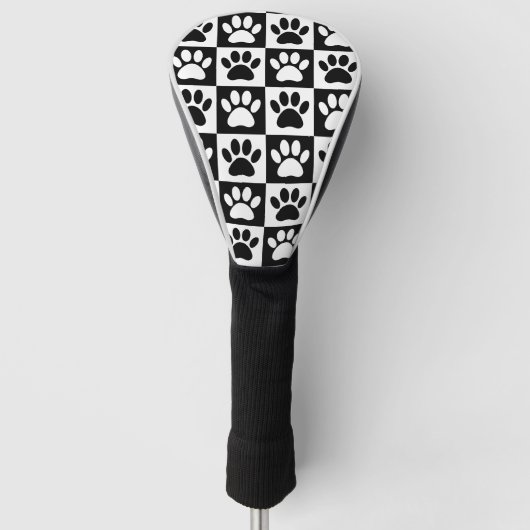 Zwart-witte dog schildert afdrukken op vierkantjes golfheadcover (Voorkant)