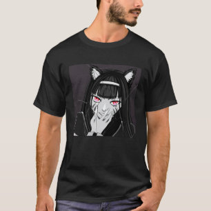 Zwart & Witte Donkere Boze Neko Kat Meisje met een T-shirt