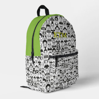 Zwart Witte Doodle Gezichten Monogram Groen Bedrukte Rugzak