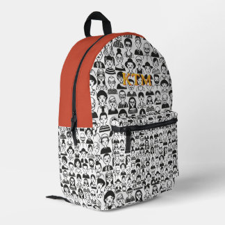 Zwart Witte Doodle Gezichten Monogram Terracotta Bedrukte Rugzak