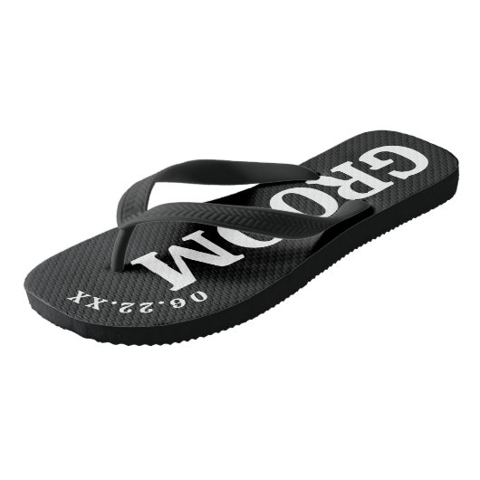 Zwart-witte douche flip flops voor de bruidegom (Schuin)