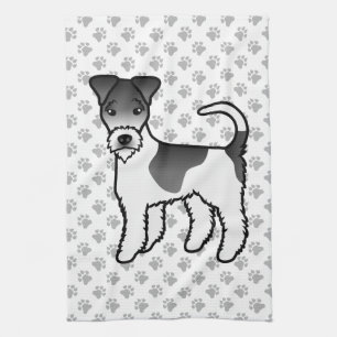 Zwart-witte draadharige vossen terrier cute cartoo theedoek