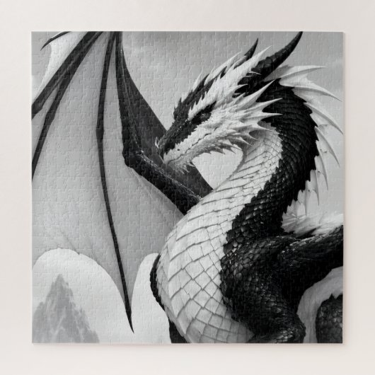 Zwart-witte draak legpuzzel (Verticaal)
