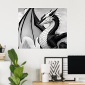 Zwart-witte draak poster (Thuiskantoor)