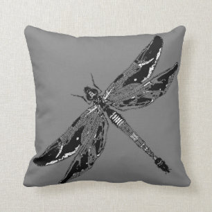Zwart-witte dragonfly grijs door haaien kussen