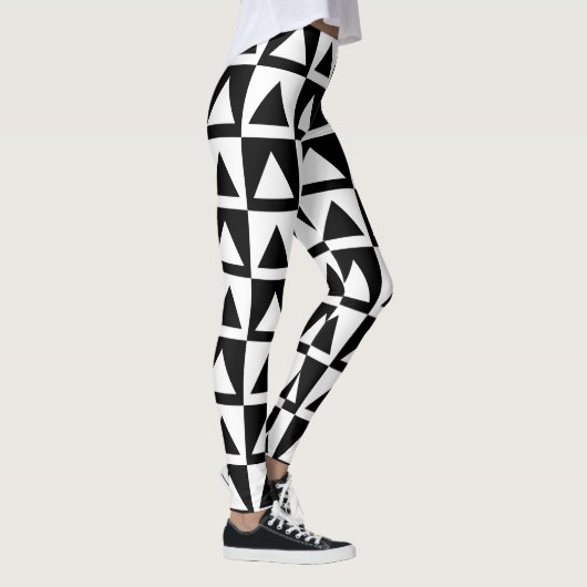 Zwart-witte driehoek geometrische retro leggings (Rechts)