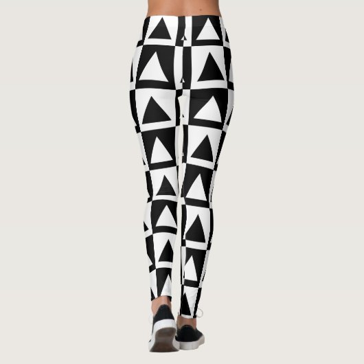 Zwart-witte driehoek geometrische retro leggings (Achterkant)