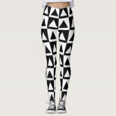 Zwart-witte driehoek geometrische retro leggings (Voorkant)