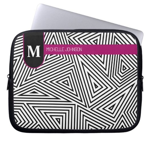 Zwart Witte Driehoek Patroon Laptop Hoes (Voorkant)