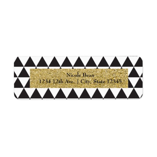 Zwart & Witte Driehoeken & Goud Glamour Chic Etiket (Voorkant)