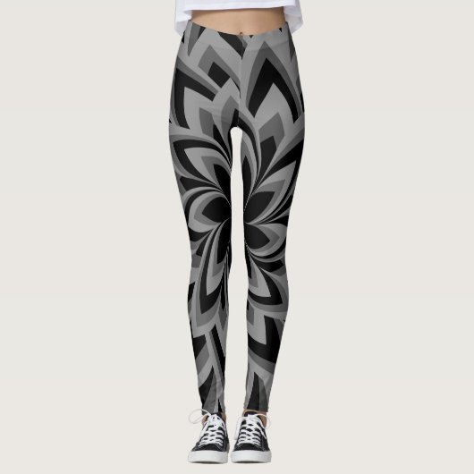 ZWART-WITTE DRONE BLOEMEN   LEGGINGS (Voorkant)