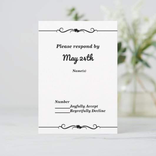 Zwart & Witte Dubbele Hartjes Trouw RSVP Uitnodigi Kaart (Staand voorkant)