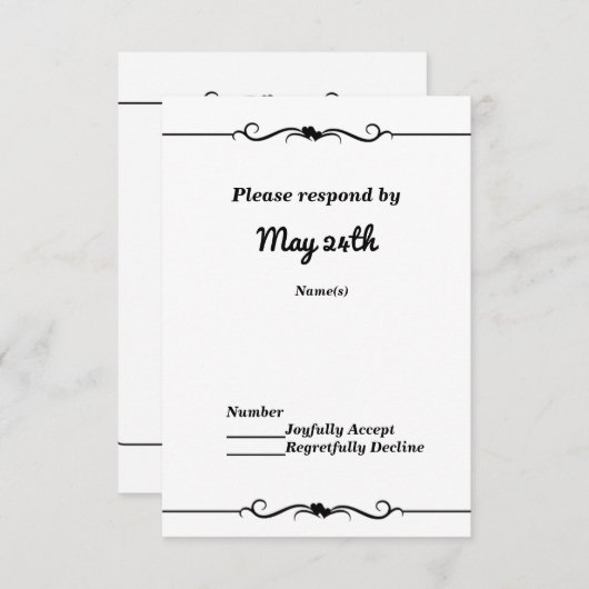 Zwart & Witte Dubbele Hartjes Trouw RSVP Uitnodigi Kaart (Voorkant / Achterkant)