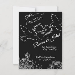 Zwart Witte Duif Save the Date Magnetische Kaart Uitnodiging