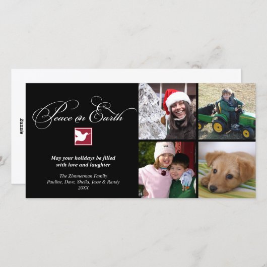 Zwart witte duif vrede op aarde kerstgroet feestdagenkaart (Voorkant / Achterkant)