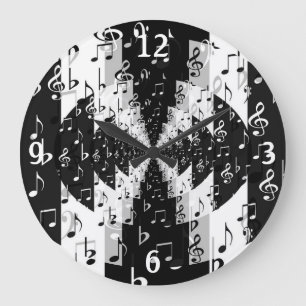 Zwart-witte echo-Muzieknoten ronde wandklok
