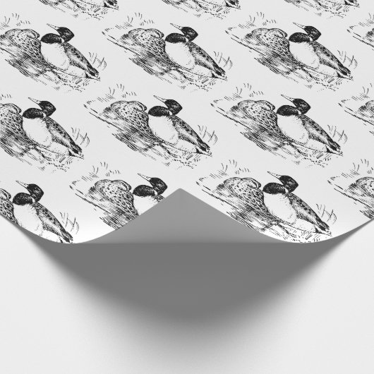 Zwart-witte  eenden cadeaupapier (Hoek)