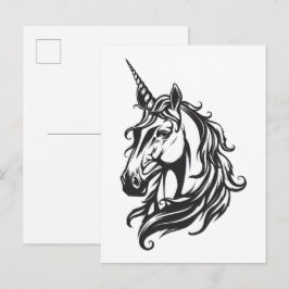 Zwart-Witte Eenhoorn Tekening Briefkaart