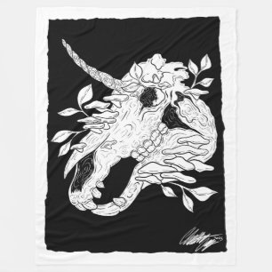 Zwart-witte eenhoornschedel fleece deken