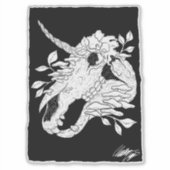 Zwart-witte eenhoornschedel met planten sticker (Voorkant)