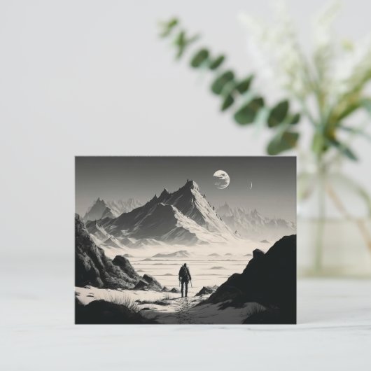 Zwart-witte eenhoornwieg in het woestijngebergte briefkaart (Staand voorkant)