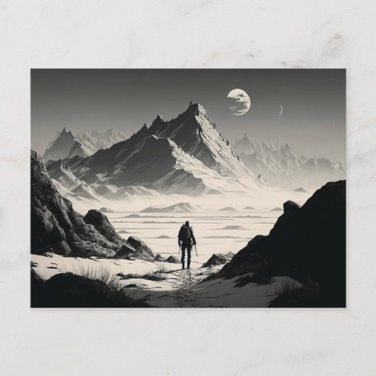 Zwart-witte eenhoornwieg in het woestijngebergte briefkaart (Voorkant)