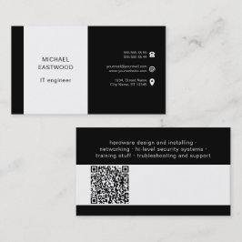 Zwart-witte eenvoudige professionele QR-code Visitekaartje