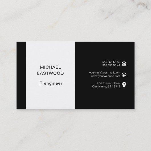 Zwart-witte eenvoudige professionele QR-code Visitekaartje (Voorkant)