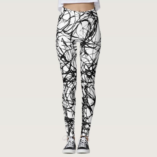 Zwart Witte Eenvoudige Ruwe Abstract Leggings (Voorkant)