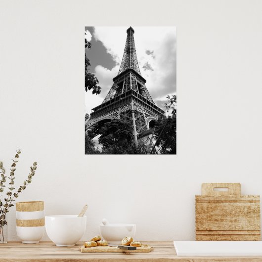 Zwart Witte Eiffeltoren in Parijs Poster (Keuken)