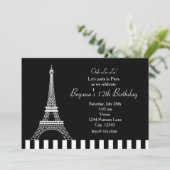 Zwart Witte Eiffeltoren Parijs Feest Uitnodiging (Staand voorkant)