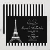 Zwart Witte Eiffeltoren Parijs Feest Uitnodiging (Voorkant / Achterkant)