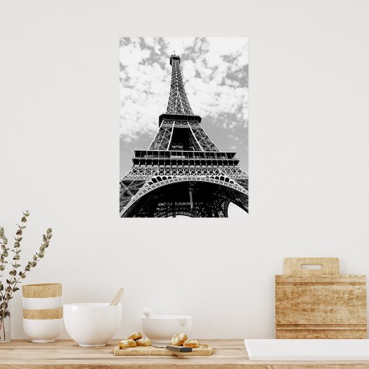 Zwart Witte Eiffeltoren Parijs Reizen Poster (Keuken)