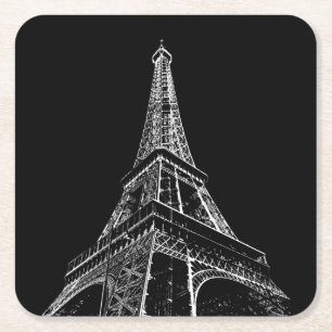 Zwart Witte Eiffeltoren Parijs Reizen Vintage Kartonnen Onderzetters