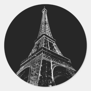 Zwart Witte Eiffeltoren Parijs Reizen Vintage Ronde Sticker