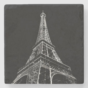 Zwart Witte Eiffeltoren Parijs Reizen Vintage  Stenen Onderzetter