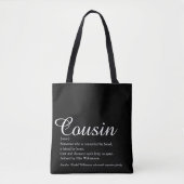 Zwart-witte Elegant Script Cousin Definitie Tote Bag (Voorkant)