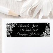 Zwart-witte Elegant Script Return-labels Etiket (Insitu)