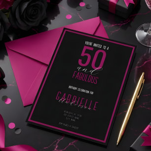 Zwart Witte Elegante 50 en Fabulous Verjaardag Kaart