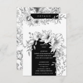 zwart-witte elegante bloemdetails informatiekaartje (Voorkant / Achterkant)