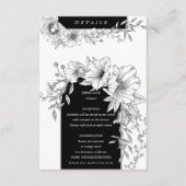 zwart-witte elegante bloemdetails informatiekaartje (Voorkant)