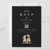 Zwart & Witte Elegante Dinosaurus Trouw QR Code Kaart (Achterkant)