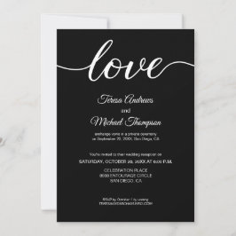 Zwart Witte Elegante Elopement Trouwreceptie Kaart