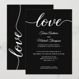 Zwart Witte Elegante Elopement Trouwreceptie Kaart
