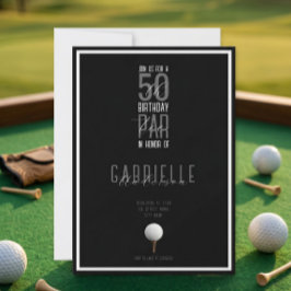 Zwart Witte Elegante Golfbal 50 Verjaardag Par-Tee Kaart