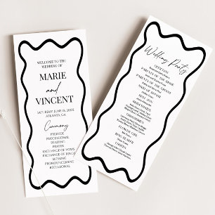 Zwart Witte Elegante Golflijn Rand Bruiloft Programmakaart