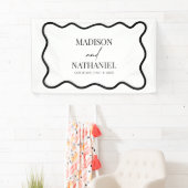 Zwart Witte Elegante Golflijn Rand Bruiloft Spandoek (Insitu)