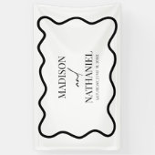 Zwart Witte Elegante Golflijn Rand Bruiloft Spandoek (Verticaal)